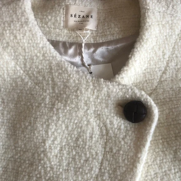 SEZANE Sebastine Quiet Luxury Cream Sleeveless Belted Wool Jacket NWT Size 8 - Picture 8 of 10